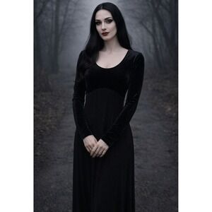 Shape FX Women's Black Velour Maxi Dress Gothic Long Sleeve Bodycon Size 10